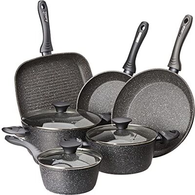 Tognana Mythos 9-delige pannenset van aluminium, marmer, zwart Tognana Mythos 9-delige pannenset van aluminium, marmer, zwart