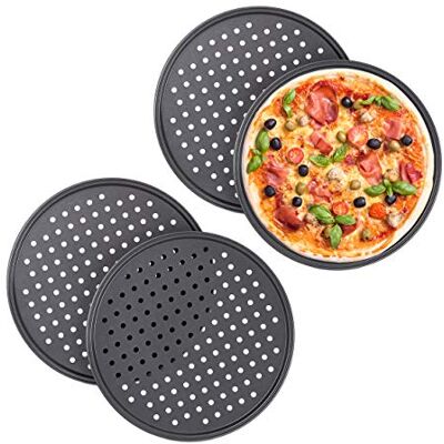 Relaxdays Pizzaplaat, 4 stuks, rond, geperforeerd, anti-aanbaklaag, geflambeerde taarten, van staal, vorm, diameter 32 cm, antraciet Relaxdays Pizzaplaat, 4 stuks, rond, geperforeerd, anti-aanbaklaag, geflambeerde taarten, van staal, vorm, diameter 32 cm, antraciet