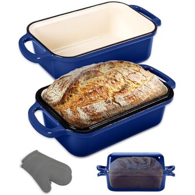 NutriChef Broodvorm van geëmailleerd gietijzer met deksel, rechthoekige Dutch Oven voor bakbrood, dubbele bakvorm, omkeerbaar, oven 260 °C, siliconen handschoenen, lasagne, stoofpot, cake, 23 x 13 cm NutriChef Broodvorm van geëmailleerd gietijzer met deksel, rechthoekige Dutch Oven voor bakbrood, dubbele bakvorm, omkeerbaar, oven 260 °C, siliconen handschoenen, lasagne, stoofpot, cake, 23 x 13 cm