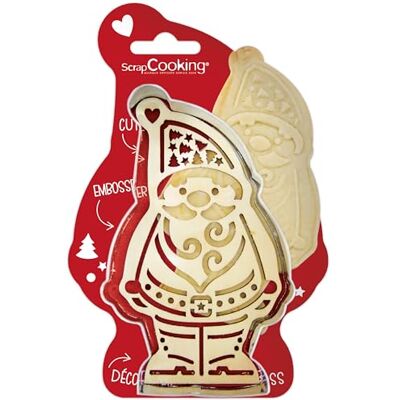 ScrapCooking 2079 Snijset + embosser, hout, kerstman, uitsteekvorm van roestvrij staal, voor koekjes in reliëf, bakvorm, accessoires, gezandstraald gebak ScrapCooking 2079 Snijset + embosser, hout, kerstman, uitsteekvorm van roestvrij staal, voor koekjes in reliëf, bakvorm, accessoires, gezandstraald gebak