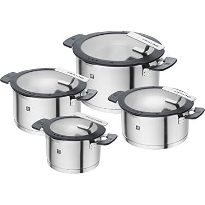 ZWILLING Simplify 1009149 pannenset, roestvrij staal, zilver/zwart, 4-delig ZWILLING Simplify 1009149 pannenset, roestvrij staal, zilver/zwart, 4-delig