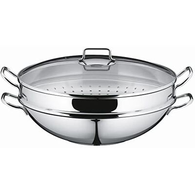 WMF Macao Wok 36cm 4-delig (glazen deksel,Tempura Rek, Stoominzet, receptenboek),TransTherm universele bodem, Cromargan 18/10 RVS, Ovenbestendig, Vaatwasserbestendig, Geschikt voor Inductie, 792566040 WMF Macao Wok 36cm 4-delig (glazen deksel,Tempura Rek, Stoominzet, receptenboek),TransTherm universele bodem, Cromargan 18/10 RVS, Ovenbestendig, Vaatwasserbestendig, Geschikt voor Inductie, 792566040