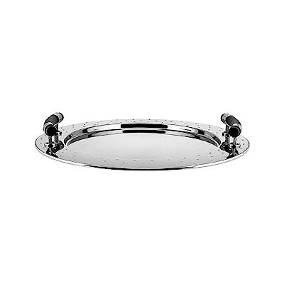 Alessi Mgvass Rond dienblad van roestvrij staal 18/10, glanzend, met handgrepen van Pa, zwart Alessi Mgvass Rond dienblad van roestvrij staal 18/10, glanzend, met handgrepen van Pa, zwart