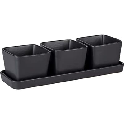 WENKO Snack & Dip 4 x 300 ml kommen met dienblad voor tapas, snacks en fingerfood, keramiek, 30,5 x 10 x 8 cm, zwart WENKO Snack & Dip 4 x 300 ml kommen met dienblad voor tapas, snacks en fingerfood, keramiek, 30,5 x 10 x 8 cm, zwart