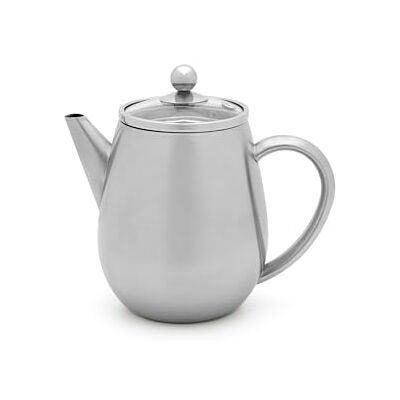 Bredemeijer Dubbelwandige theepot 0,5 l Kleine zilveren roestvrijstalen geïsoleerde theepot met glazen deksel en theefilter Ideaal voor losse thee Bredemeijer Dubbelwandige theepot 0,5 l Kleine zilveren roestvrijstalen geïsoleerde theepot met glazen deksel en theefilter Ideaal voor losse thee