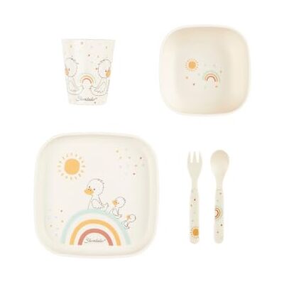Sterntaler Edda Lou Set van 5 placemats voor jongens en meisjes inclusief beker, vierkante plaat, vierkante kom, lepel en vork Sterntaler Edda Lou Set van 5 placemats voor jongens en meisjes inclusief beker, vierkante plaat, vierkante kom, lepel en vork