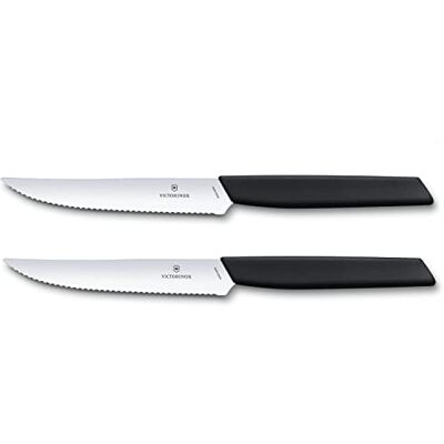 Victorinox , 6.9003.12WB, Zwitserse moderne steakmesserset, extra scherpe rand, met spiraalsluiting, robuuste kunststof handgreep, zwart, gemaakt in Zwitserland, vaatwasmachinebestendig Victorinox , 6.9003.12WB, Zwitserse moderne steakmesserset, extra scherpe rand, met spiraalsluiting, robuuste kunststof handgreep, zwart, gemaakt in Zwitserland, vaatwasmachinebestendig