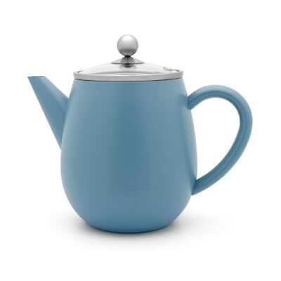 Bredemeijer Theepot dubbelwandige theepot 1,1 liter blauw roestvrij staal geïsoleerde theepot met glazen deksel en theefilter voor losse thee Bredemeijer Theepot dubbelwandige theepot 1,1 liter blauw roestvrij staal geïsoleerde theepot met glazen deksel en theefilter voor losse thee