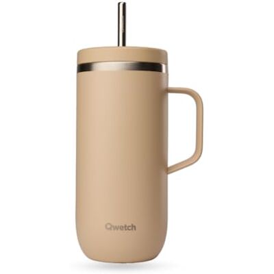 QWETCH Cold Cup 600 ml met handvat en rietje – 24 uur ijskoud en 12 uur koud – linnen – thermosfles van roestvrij staal, thermo koffiemok QWETCH Cold Cup 600 ml met handvat en rietje – 24 uur ijskoud en 12 uur koud – linnen – thermosfles van roestvrij staal, thermo koffiemok