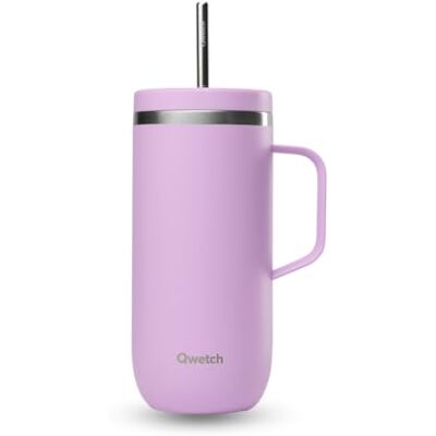 QWETCH Cold Cup 600 ml met handvat en rietje 24 uur ijskoud en 12 uur koud Lavendel Thermosfles van roestvrij staal, koffiemok QWETCH Cold Cup 600 ml met handvat en rietje 24 uur ijskoud en 12 uur koud Lavendel Thermosfles van roestvrij staal, koffiemok