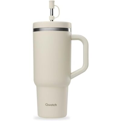 QWETCH Travel Cup 900 ml met rietje en handvat 48 uur ijs/12 uur koud Geïsoleerde Thermosfles van gerecycled roestvrij staal Mok met spatwaterdichte schroefsluiting Thermobeker Zand QWETCH Travel Cup 900 ml met rietje en handvat 48 uur ijs/12 uur koud Geïsoleerde Thermosfles van gerecycled roestvrij staal Mok met spatwaterdichte schroefsluiting Thermobeker Zand