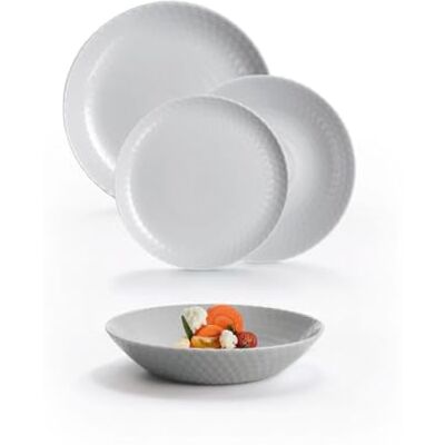 Luminarc Pampille Graniet tafelservies van extra sterk gehard glas, 18-delig, 6 personen, opaal, magnetronbestendig Luminarc Pampille Graniet tafelservies van extra sterk gehard glas, 18-delig, 6 personen, opaal, magnetronbestendig