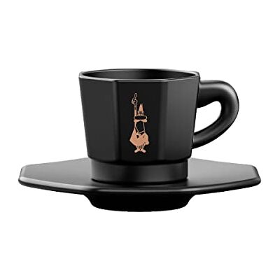 Bialetti Set van 4 achthoekige kopjes, mat zwart en roségoud, 75 ml, niet vaatwasmachinebestendig Bialetti Set van 4 achthoekige kopjes, mat zwart en roségoud, 75 ml, niet vaatwasmachinebestendig