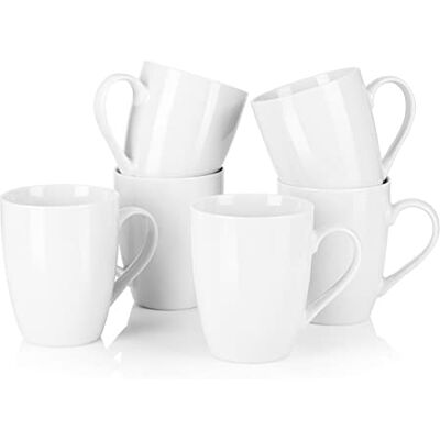 MALACASA Serie Elisa 6-delige set koffiekopjes van porselein ivoorwit 360cc voor koffie, thee, cacao, wit MALACASA Serie Elisa 6-delige set koffiekopjes van porselein ivoorwit 360cc voor koffie, thee, cacao, wit