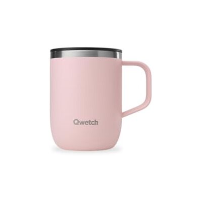 QWETCH Thermobeker van gerecycled roestvrij staal met handvat 350 ml pastelroze Thermosbeker voor koffie en thee 6 uur warm en koud 12 uur Schuifdop spatwaterdicht en QWETCH Thermobeker van gerecycled roestvrij staal met handvat 350 ml pastelroze Thermosbeker voor koffie en thee 6 uur warm en koud 12 uur Schuifdop spatwaterdicht en