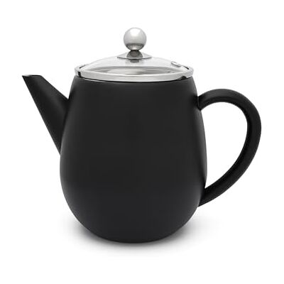 Bredemeijer Kleine dubbelwandige roestvrijstalen theepot van 1,1 liter met filter, voor het bereiden van losse thee Bredemeijer Kleine dubbelwandige roestvrijstalen theepot van 1,1 liter met filter, voor het bereiden van losse thee
