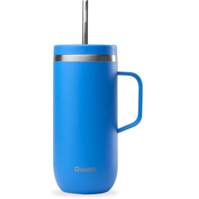 QWETCH Cold Cup 600 ml met handvat en rietje 24 uur ijskoud en 12 uur koud Azuurblauw Thermosfles van roestvrij staal, thermo koffiemok QWETCH Cold Cup 600 ml met handvat en rietje 24 uur ijskoud en 12 uur koud Azuurblauw Thermosfles van roestvrij staal, thermo koffiemok