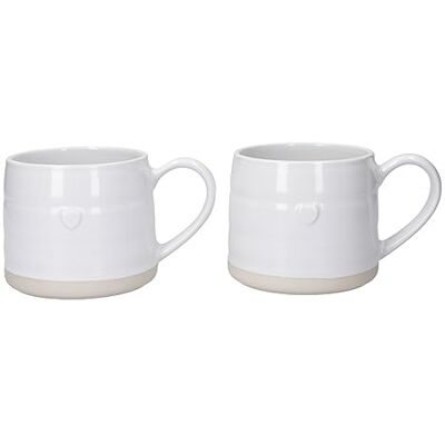Mikasa Farmhouse aardewerk mokken met harten, 2 stuks voor thee, koffie en warme chocolademelk, 380 ml, geschenkverpakking, vaatwasmachinebestendig en magnetronbestendig Mikasa Farmhouse aardewerk mokken met harten, 2 stuks voor thee, koffie en warme chocolademelk, 380 ml, geschenkverpakking, vaatwasmachinebestendig en magnetronbestendig