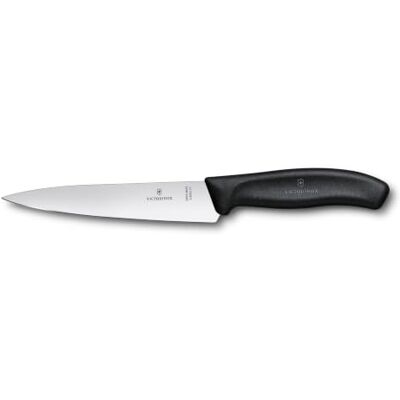 Victorinox , 6.8003.15B, Swiss Classic, tranchiermesser, extra scherpe rand, met rechte sluiting, robuuste kunststof handgreep, zwart, gemaakt in Zwitserland, vaatwasmachinebestendig Victorinox , 6.8003.15B, Swiss Classic, tranchiermesser, extra scherpe rand, met rechte sluiting, robuuste kunststof handgreep, zwart, gemaakt in Zwitserland, vaatwasmachinebestendig