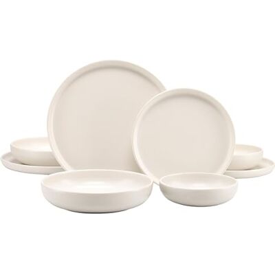 Creatable , 10873 Serie Uno Offwhite 8-delige set borden van aardewerk, vaatwasser- en magnetronbestendig, gemaakt in Portugal Creatable , 10873 Serie Uno Offwhite 8-delige set borden van aardewerk, vaatwasser- en magnetronbestendig, gemaakt in Portugal