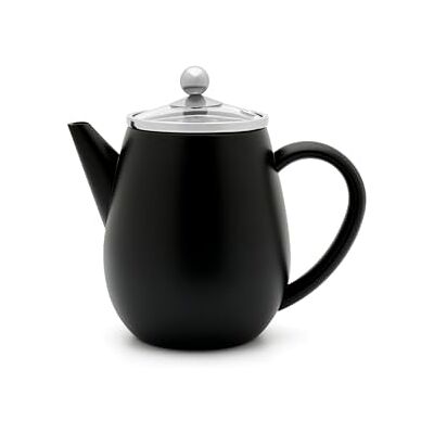 Bredemeijer Dubbelwandige theepot 0,5 liter Kleine zwarte roestvrijstalen thermoskan met glazen deksel en theefilter Ideaal voor losse thee Bredemeijer Dubbelwandige theepot 0,5 liter Kleine zwarte roestvrijstalen thermoskan met glazen deksel en theefilter Ideaal voor losse thee