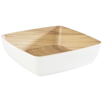 APS "Frida", bijna onbreekbare melamine schaal, stevige kunststof schaal, 25 x 25 x 7,5 cm, slakom, fruitschaal, stapelbaar, binnenkant houtlook, buiten wit, vaatwasmachinebestendig APS "Frida", bijna onbreekbare melamine schaal, stevige kunststof schaal, 25 x 25 x 7,5 cm, slakom, fruitschaal, stapelbaar, binnenkant houtlook, buiten wit, vaatwasmachinebestendig