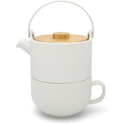 Bredemeijer Tea-for-one Lot de 2 pièces en céramique blanche mate 0,5 l Ruimtebesparende theepot voor één persoon, kleine keramische geschenkdoos, theepot met bamboedeksel Bredemeijer Tea-for-one Lot de 2 pièces en céramique blanche mate 0,5 l Ruimtebesparende theepot voor één persoon, kleine keramische geschenkdoos, theepot met bamboedeksel