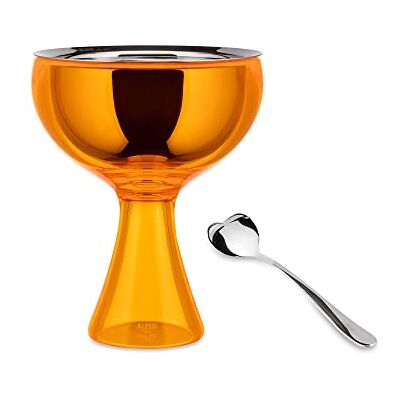 Alessi Big Love AMMI01S O set met ijsschaal en ijslepel, 18/10 roestvrij staal, hoogglans gepolijst en thermoplastisch hars, oranje Alessi Big Love AMMI01S O set met ijsschaal en ijslepel, 18/10 roestvrij staal, hoogglans gepolijst en thermoplastisch hars, oranje