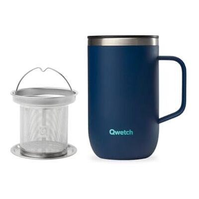QWETCH Thee-ei met handvat 470 ml, nachtblauw van gerecycled roestvrij staal, houdt dranken 6 uur warm/12 uur koud, BPA-vrij, spatdeksel, roestvrijstalen filter QWETCH Thee-ei met handvat 470 ml, nachtblauw van gerecycled roestvrij staal, houdt dranken 6 uur warm/12 uur koud, BPA-vrij, spatdeksel, roestvrijstalen filter