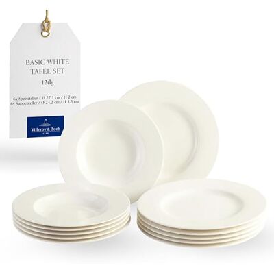 VIVO Villeroy & Boch Group Basic White Tafelservies 12-delig Premium porselein Wit VIVO Villeroy & Boch Group Basic White Tafelservies 12-delig Premium porselein Wit