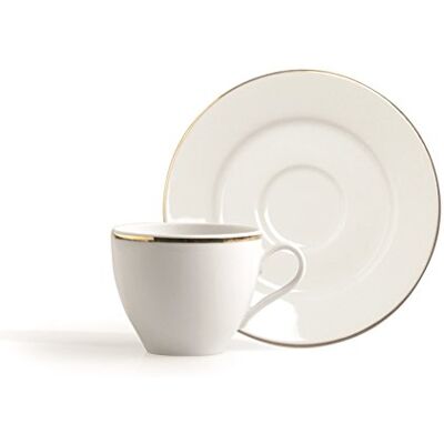 Excelsa Gold koffiemok met schotel, porselein, wit/gouden rand, 12 x 12 x 6 cm, 2 stuks Excelsa Gold koffiemok met schotel, porselein, wit/gouden rand, 12 x 12 x 6 cm, 2 stuks