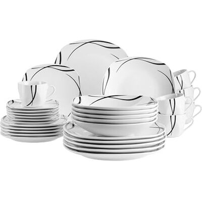 MÄSER Serie Decora, tafelservies voor 6 personen, 30-delig, vierkant, elegant en tijdloos, van porselein MÄSER Serie Decora, tafelservies voor 6 personen, 30-delig, vierkant, elegant en tijdloos, van porselein