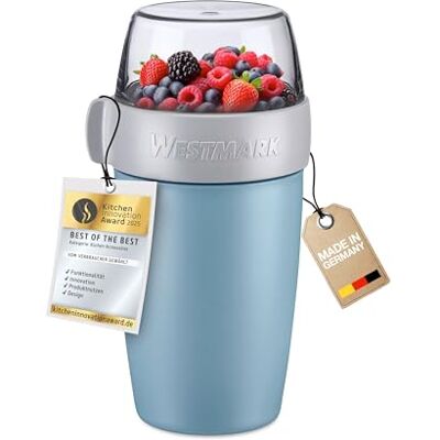 Westmark Mueslipot om mee te nemen 700 ml, twee waterdichte vakken Voor muesli, yoghurt, pap, soep, magnetronbasis, invriesbaar, vaatwasmachinebestendig, BPA-vrij, blauw, 5285226B Westmark Mueslipot om mee te nemen 700 ml, twee waterdichte vakken Voor muesli, yoghurt, pap, soep, magnetronbasis, invriesbaar, vaatwasmachinebestendig, BPA-vrij, blauw, 5285226B