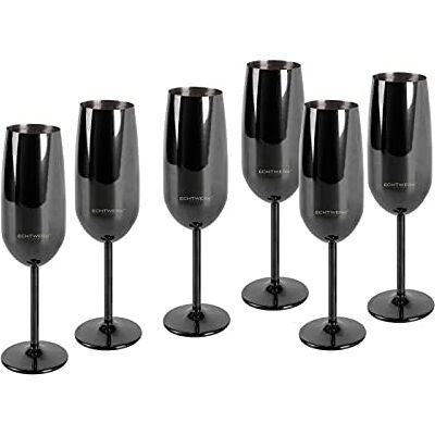 ECHTWERK Set van 6 mousserende wijn- en champagneglazen van roestvrij staal, Black Edition, 250 ml, 22,5 x 6,3 cm ECHTWERK Set van 6 mousserende wijn- en champagneglazen van roestvrij staal, Black Edition, 250 ml, 22,5 x 6,3 cm