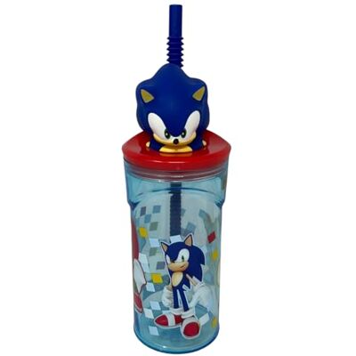 CARTOON Sonic drinkbeker met rietje, 360 ml, herbruikbaar, met deksel en 3D-figuur, fles voor kinderen en jongeren, lekvrij, 23 x 7,5 cm CARTOON Sonic drinkbeker met rietje, 360 ml, herbruikbaar, met deksel en 3D-figuur, fles voor kinderen en jongeren, lekvrij, 23 x 7,5 cm