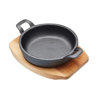 Artesa Artesà Miniatuur gietijzeren braadpan met houten serveerplank, ondiepe ovenvaste pan voor gratin, tapas, curry en vlees, geschikt voor inductiekookplaat, rond, zwart Artesa Artesà Miniatuur gietijzeren braadpan met houten serveerplank, ondiepe ovenvaste pan voor gratin, tapas, curry en vlees, geschikt voor inductiekookplaat, rond, zwart