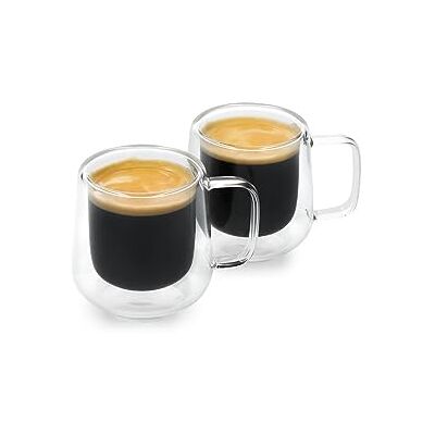 La Cafetière Siena Set van dubbelwandige espressoglazen, 100 ml, koffiekopjes met handvat voor Barista Espresso, stapelbaar en licht La Cafetière Siena Set van dubbelwandige espressoglazen, 100 ml, koffiekopjes met handvat voor Barista Espresso, stapelbaar en licht