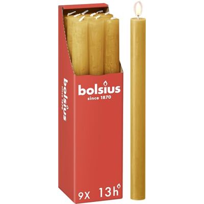 BOLSIUS Rustieke kaarsen Okergeel 9 stuks 27 x 2,3 cm Brandduur 13 uur Ongeparfumeerd Bevat natuurlijke plantaardige was Zonder palmolie BOLSIUS Rustieke kaarsen Okergeel 9 stuks 27 x 2,3 cm Brandduur 13 uur Ongeparfumeerd Bevat natuurlijke plantaardige was Zonder palmolie