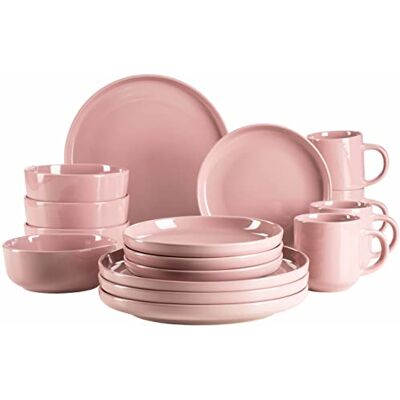 MÄSER 934005 Serie Alenia Tafelservies voor 4 personen in modern Scandinavisch design, 16-delig roze keramiek van aardewerk MÄSER 934005 Serie Alenia Tafelservies voor 4 personen in modern Scandinavisch design, 16-delig roze keramiek van aardewerk