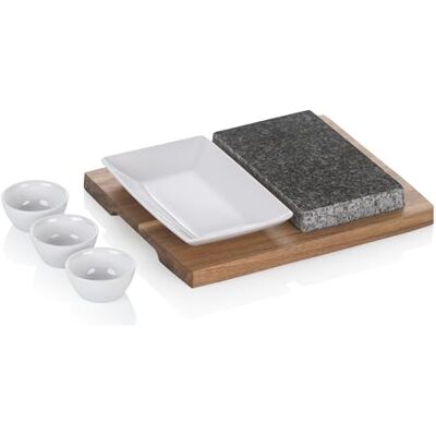 kela XL Country Hot Stone 6 stuks, 1 granieten dienblad, 1 acaciahouten plank, 3 witte keramische schalen, 1 witte keramische plaat, 16629 kela XL Country Hot Stone 6 stuks, 1 granieten dienblad, 1 acaciahouten plank, 3 witte keramische schalen, 1 witte keramische plaat, 16629