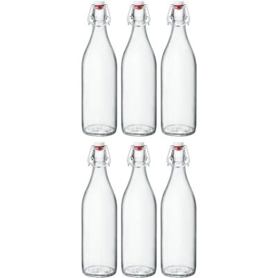 Bormioli Rocco BORMIOLI Glazen flessen met sluiting 'Giara', 6 stuks, inhoud: 1000 ml, totale hoogte XX, perfect voor oliën, schnäppse tot blondjes of voor het serveren van water, vruchtensap en wijnen Bormioli Rocco BORMIOLI Glazen flessen met sluiting 'Giara', 6 stuks, inhoud: 1000 ml, totale hoogte XX, perfect voor oliën, schnäppse tot blondjes of voor het serveren van water, vruchtensap en wijnen