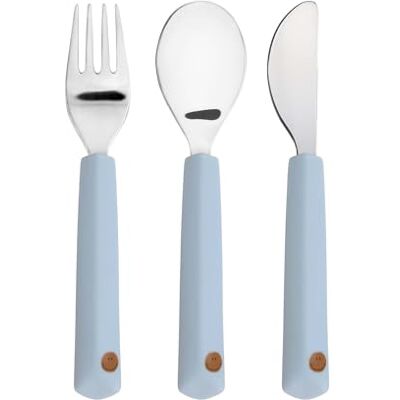 Lässig Bestekset voor kinderen, 3-delig, vork, lepel, roestvrijstalen mes, siliconen handvat/bestek met siliconen handvat, Happy Rascals Smile Lässig Bestekset voor kinderen, 3-delig, vork, lepel, roestvrijstalen mes, siliconen handvat/bestek met siliconen handvat, Happy Rascals Smile
