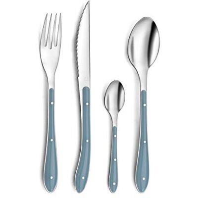 Pradel Essentiel Bestekset met 24 tafelbestek voor 6 personen Bistro 1-2-3 roestvrij staal 18/0, standaard afwerking denim blauw Pradel Essentiel Bestekset met 24 tafelbestek voor 6 personen Bistro 1-2-3 roestvrij staal 18/0, standaard afwerking denim blauw