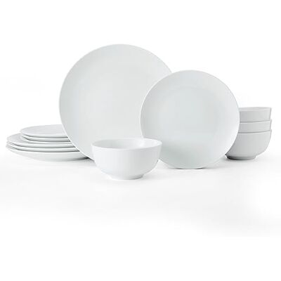 Mikasa Chalk 12-delig porseleinen tafelservies, wit servies, 4 platte borden, 4 bijborden en 4 mueslikommen, geschenkverpakking, magnetronbestendig Mikasa Chalk 12-delig porseleinen tafelservies, wit servies, 4 platte borden, 4 bijborden en 4 mueslikommen, geschenkverpakking, magnetronbestendig