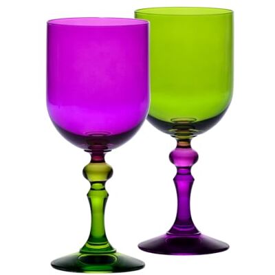 Krosno Rode en witte wijnglazen, mocktails en water 300 ml set van 2 Bubble collectie paars en groen loodvrij kristal handbeschilderd Krosno Rode en witte wijnglazen, mocktails en water 300 ml set van 2 Bubble collectie paars en groen loodvrij kristal handbeschilderd