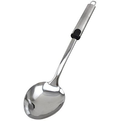 Fackelmann Kooklepel van staal met ergonomische handgreep, 34 x 7,3 x 1,5 cm, 1 stuk, aluminium, zwart en roestvrij staal, 340 x 73 x 15 mm Fackelmann Kooklepel van staal met ergonomische handgreep, 34 x 7,3 x 1,5 cm, 1 stuk, aluminium, zwart en roestvrij staal, 340 x 73 x 15 mm
