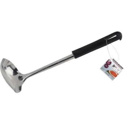 Fackelmann Zwarte sauslepel 26 cm Keukengerei van roestvrij staal en kunststof Antislip lepel Kleur: zilver/zwart Hoeveelheid: 1 stuk Fackelmann Zwarte sauslepel 26 cm Keukengerei van roestvrij staal en kunststof Antislip lepel Kleur: zilver/zwart Hoeveelheid: 1 stuk