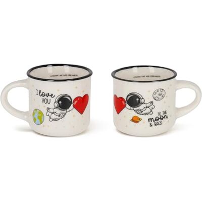Legami Set van 2 Espresso For Two koffiekopjes van New Bone China, vaatwasmachinebestendig, astronaut I Love You, diameter 5,5 cm, inhoud 50 ml Legami Set van 2 Espresso For Two koffiekopjes van New Bone China, vaatwasmachinebestendig, astronaut I Love You, diameter 5,5 cm, inhoud 50 ml