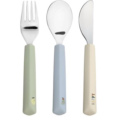Lässig Kinderbestek 3-delig vork, lepel, roestvrijstalen mes siliconen handvat/mes met siliconen handvat Happy Fruit Citroen Lässig Kinderbestek 3-delig vork, lepel, roestvrijstalen mes siliconen handvat/mes met siliconen handvat Happy Fruit Citroen