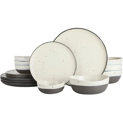 Gibson Rhinebeck Combiservies met twee kommen, servies voor 4 personen (16-delig), wit en zwart Gibson Rhinebeck Combiservies met twee kommen, servies voor 4 personen (16-delig), wit en zwart